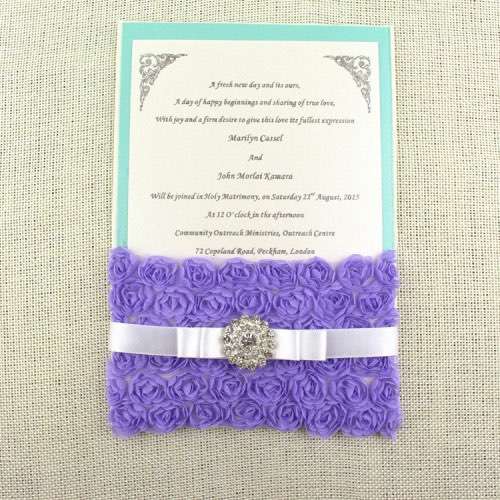Handmade Invitation Card Purple Rose Decoration Wedding Card Rectangle